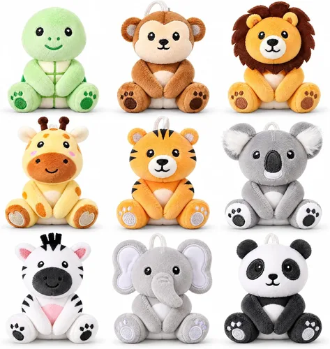 Vista 9 de Aoriher 9 piezas de animales de peluche de granja a granel de 4 pulgadas