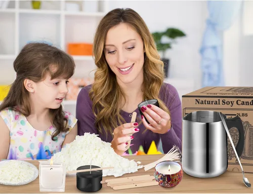 Vista 2 de Kit de suministros para hacer velas de cera de soja, cera de soja natural para hacer velas, kit de arte y manualidades DIY para adultos