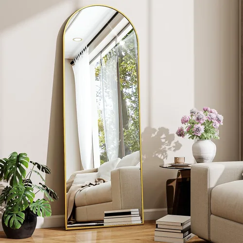Vista 7 de Espejo de 56 x 21 pulgadas, de arco, de longitud completa, espejo de cuerpo completo con marco de aluminio, para colocar de pie, inclinado o Negro