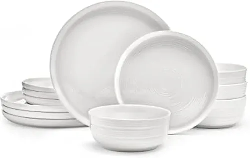 Vista 16 de Mikasa Bentlee Bone China - Juego de vajilla ligera de 12 piezas resistente a las astillas, servicio para 4, color blanco