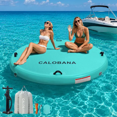 Vista 16 de CALOBANA Hamaca de agua inflable redonda flotante, flota lago isla balsa plataforma de muelle inflable para adultos, piscina, río, fiesta en la playa
