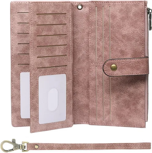 Vista 18 de GOIACII Carteras para Mujer de Gran Capacidad Portador de Tarjetas de Crédito Cartera Rfid Mujer Doble Cremallera Bolsillo Cuero Bifold para Damas