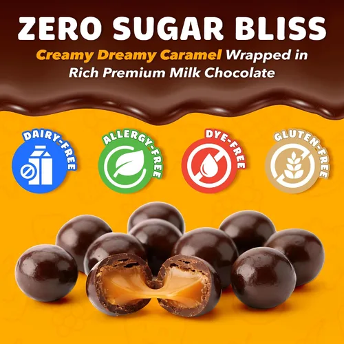 Vista 4 de Zolli Gemz Caramelo en chocolate con leche, caramelo sin azúcar, caramelo saludable apto para dieta keto y diabética, golosinas aprobadas por
