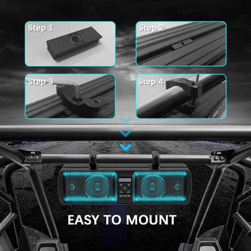Vista 7 de Barra de sonido UTV, barra de sonido impermeable IP66 Bluetooth para carrito de golf, sistema de altavoces ATV, barra de sonido SXS compatible