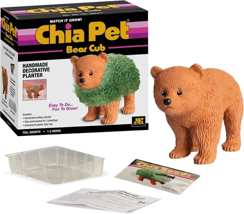 Vista 4 de Chia Pet Bear Cub con paquete de semillas, maceta decorativa de cerámica, fácil de hacer y divertido de cultivar, regalo novedoso, perfecto