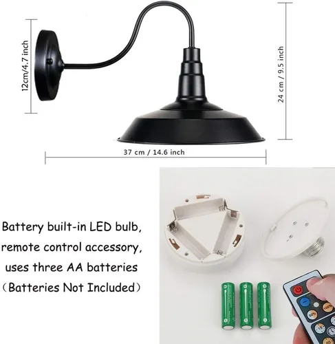 Vista 2 de 2 luces de pared con control remoto sin cable, retro, industrial, negro, lámpara de pared para decoración de pared para escaleras interiores