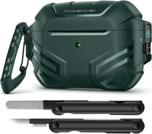 Vista 13 de MOBOSI Funda para AirPods Pro 2 con cerradura, compatible con funda Airpod Pro de 2ª/1ª generación, funda protectora de grado militar con kit
