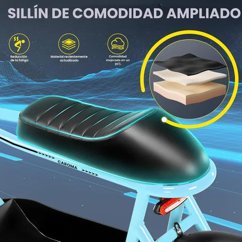 Vista 7 de Caroma Scooter eléctrico Peak 1200W con asiento, 30 millas y 20 MPH Azul
