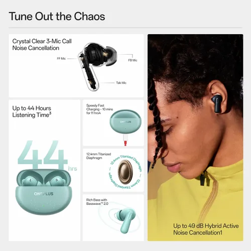 Vista 2 de OnePlus Nord Buds 3 Pro, auriculares inalámbricos Bluetooth, auriculares con cancelación de ruido, graves profundos, sonido envolvente, hasta 44