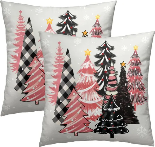 Vista 24 de Fundas de Almohada de Bosque de Pinos 22x22 Juego de 2, Fundas de Almohada Decorativas de Árboles de Abeto y Cedro Verde Nieve Beige de Invierno