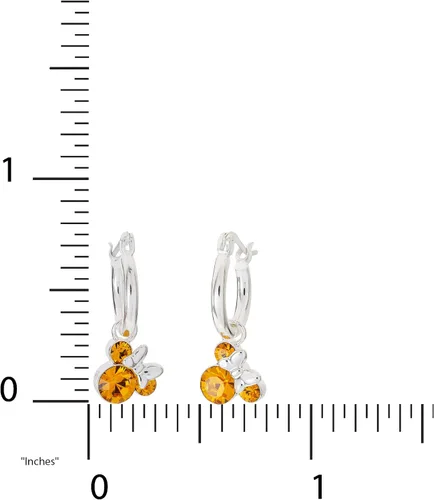 Vista 5 de Disney Minnie Mouse Jewelry Crystal Birthstone Silver Plated Hoop Dangle Earrings Latch Back