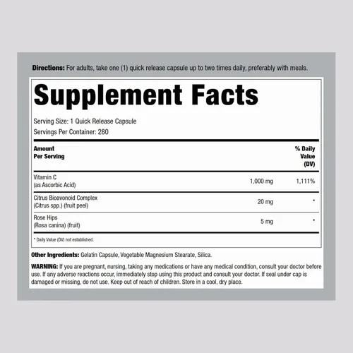 Vista 2 de Lindberg Vitamina C 1000mg con bioflavonoides y escaramujos 280 cápsulas Suplemento sin OMG, sin gluten
