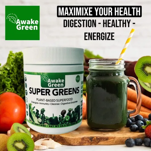 Vista 2 de Awake Green - Super Greens - Superalimento en polvo - Suplemento vegano orgánico sin OMG USDA - para alivio digestivo y de la hinchazón - más de 20