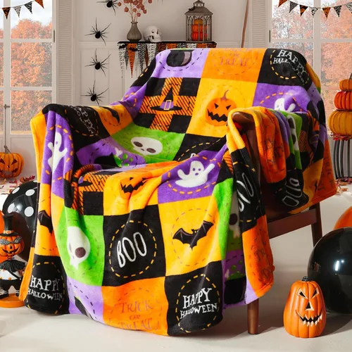 Vista 9 de ROMROL Manta de Halloween, manta de otoño, mullida, acogedora, suave, hojas de calabaza, manta de franela de felpa de forro polar, decoración