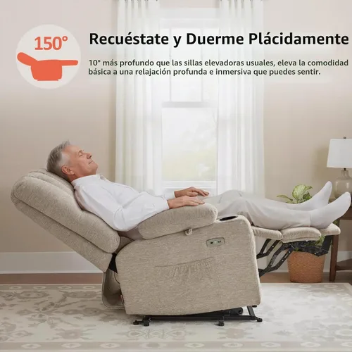 Vista 4 de MCombo Silla reclinable grande para ancianos altos, 7099 Beige
