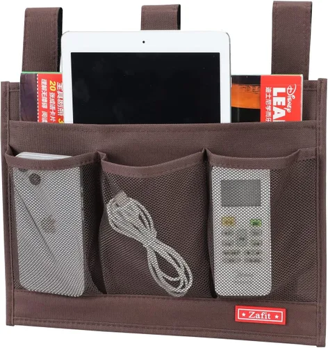 Vista 13 de Zafit Organizador colgante para mesita de noche, organizador de almacenamiento para revistas, teléfono, control remoto (4 bolsillos, negro)