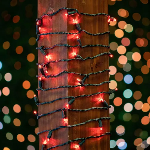 Vista 3 de Novelty Lights Guirnalda de 50 luces LED rojas de Navidad de 25 pies, espacio de 6 pulgadas en cable marrón, luces de Navidad de grado comercial Rojo