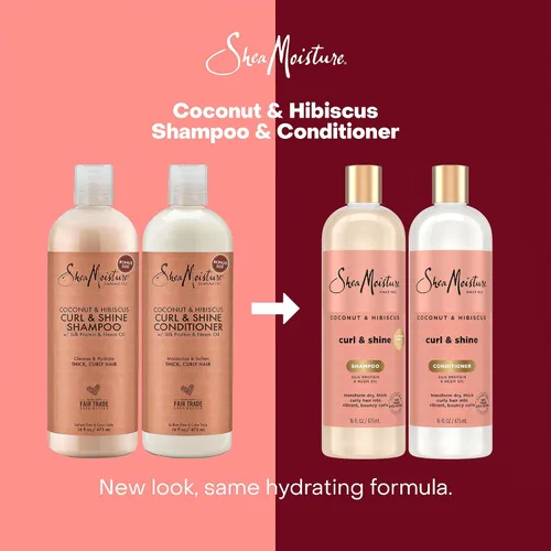 Vista 9 de SheaMoisture Coconut & Hibiscus Curl & Shine Champú y Acondicionador para Rizos Elásticos, Control del Encrespamiento, 16 Oz Cada Uno