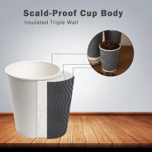 Vista 3 de Tazas de café Clawsoff 8 onzas 150 unidades, Tazas de papel desechables onduladas con pared corrugada y aisladas para café 8 OZ, Para llevar