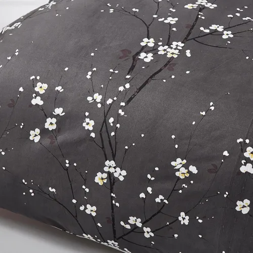 Vista 7 de WONGS BEDDING - Juego de funda de edredón floral, tamaño queen, gris oscuro, 3 piezas, ropa de cama con estampado de flores de ciruelo, con 2 fundas