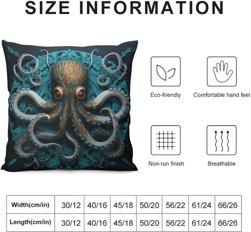 Vista 3 de Cojines Decorativos para Sala - Fundas de cojín cuadradas suaves de pulpo, 20 x 20 pulgadas, náutico, costero, playa, casa, vida marina, decoración