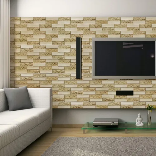 Vista 2 de Dundee Deco PG7062 - Ladrillo sintético beige, 3.2 x 1.6 pies, panel de pared 3D de PVC, decoración de paneles de pared de diseño interior, 5.2 pies