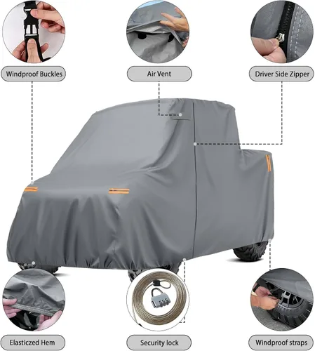 Vista 4 de Cubierta impermeable para UTV compatible con Polaris, cubierta para exterior de 6 capas con ventilaciones de aire, cremallera en la puerta