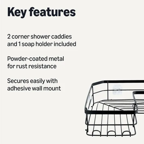 Vista 2 de Amazon Basics Organizador de Esquina para Ducha, Acero Inoxidable, Negro, Juego de 3