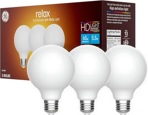 Vista 8 de GE Relax HD G25 LED Light Bulbs, Matte Finish, 40 Watt Replacement, Soft White (2 Pack)