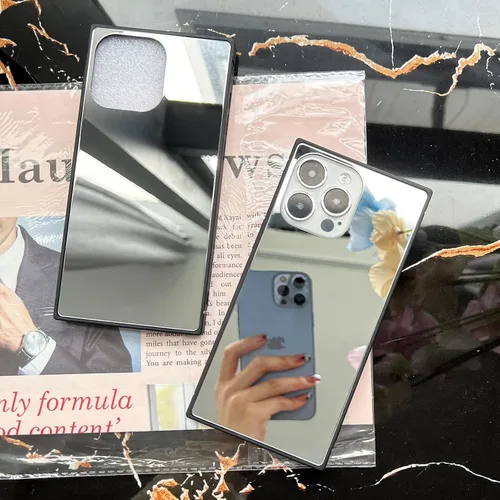 Vista 4 de Compatible con iPhone 13, funda rectangular con espejo, bonita para mujeres y niñas, diseño de espejo de cristal de maquillaje, diseño de moda