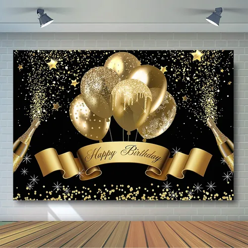 Vista 4 de Avezano Telón de fondo de cumpleaños con globo dorado con purpurina para niñas y mujeres, pancarta de fiesta de feliz cumpleaños, fotografía