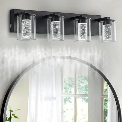 Vista 16 de SineRise Lámpara de tocador negra (3 luces, 17 pulgadas), (3000 K/4000 K/6000 K, regulable), lámpara LED de baño con protección ocular, moderna Negro