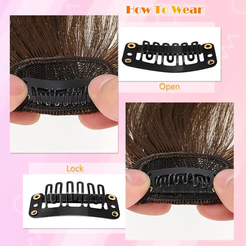 Vista 5 de 2 extensiones de cabello con clip, extensiones de cabello francés con flecos, extensiones de cabello de una pieza con clip en la parte delantera