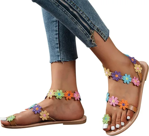 Vista 4 de Hbeylia Sandalias planas de mariposa para mujer, a la moda, informales, bohemias, elegantes, sandalias de gladiador, joyería con anillo