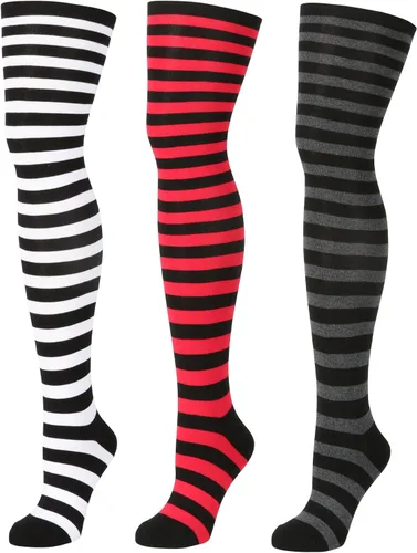 Vista 7 de Calcetines largos por encima de la rodilla, con rayas, para mujer.