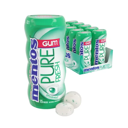 Vista 8 de Mentos Goma de mascar sin azúcar con xilitol, menta fresca, botella de 15 piezas (paquete de 10)