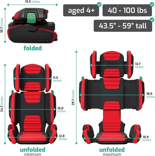 Vista 6 de hifold asiento elevador para automóvil con respaldo alto y plegado (Racing Red)
