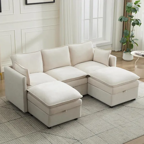 Vista 25 de Otomana cuadrada grande de 27 pulgadas con almacenamiento, reposapiés tapizado moderno con patas antideslizantes para sofá, mesa de café, sala