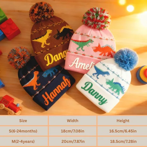 Vista 7 de Gorros personalizados de dinosaurio para bebé, sombrero personalizado para niños, sombrero bordado con nombre para niño y niña