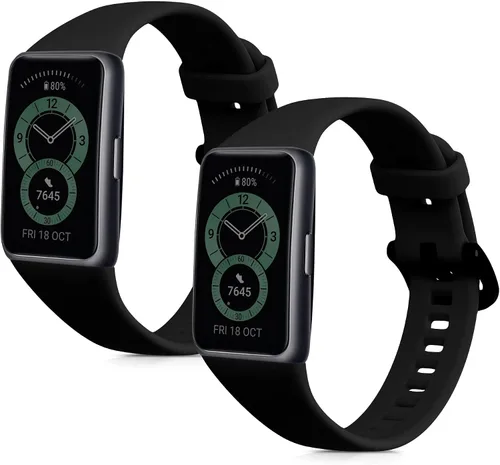 Vista 8 de kwmobile Straps Compatible with Huawei Band 6 & 6 Pro/Honor Band 7 & 6 Straps - 2x Replacement Silicone Watch Bands - Dark Green/Beige