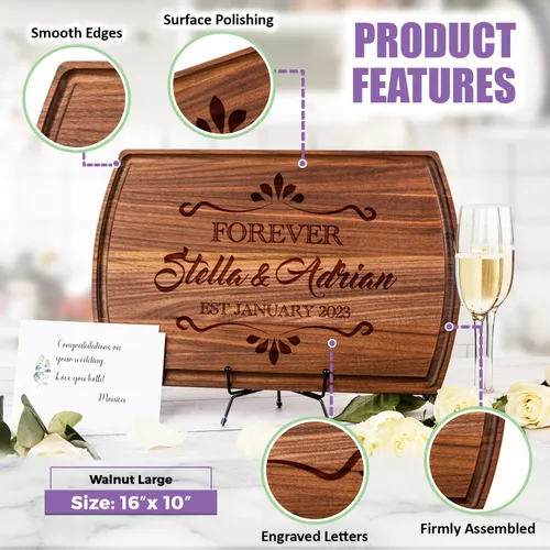 Vista 8 de Tayfus Tabla de cortar personalizada, tabla de madera grabada personalizada, idea de regalo única para bodas, compromisos, despedidas de soltera