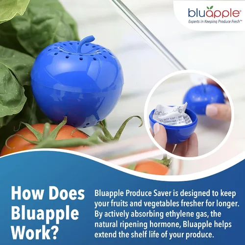 Vista 3 de Bluapple Produce Saver Absorbedor De Gas Etileno, Paquete De 2: Mantiene Las Frutas Y Verduras Frescas Por Más Tiempo En El Refrigerador Y Fruteros