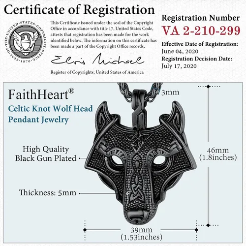 Vista 4 de FaithHeart Collar con colgante de lobo vikingo nórdico para hombres y mujeres, acero inoxidable, chapado en oro de 18 quilates, joyería con embalaje