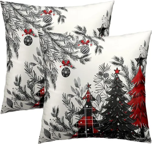 Vista 16 de Fundas de Almohada de Bosque de Pinos 22x22 Juego de 2, Fundas de Almohada Decorativas de Árboles de Abeto y Cedro Verde Nieve Beige de Invierno