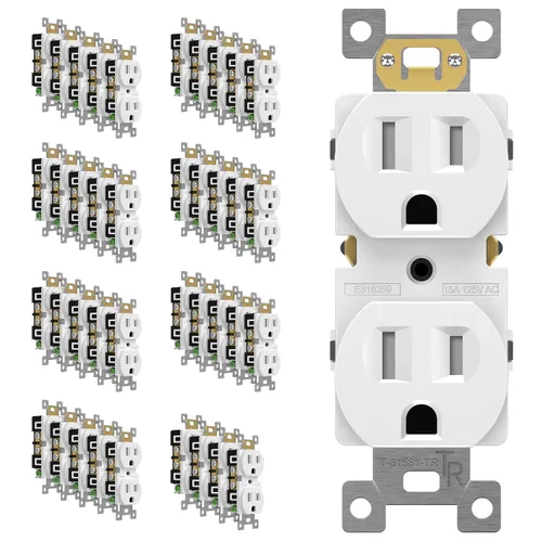 Vista 35 de ENERLITES Receptáculo dúplex, tomas de pared eléctricas resistentes a manipulaciones, grado comercial, 15A 125V, autoconectado, 2 polos, 3 cables