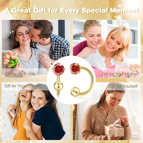 Vista 6 de Pequeños aretes de piedra natal natural de 0.118 pulgadas para mujeres, adolescentes y niñas, pequeños aretes de medio aro para cartílago