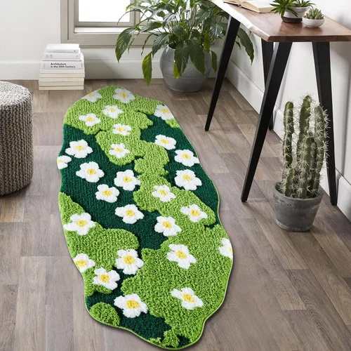 Vista 14 de Bonita Alfombra de Baño Verde Floral Hierba Primavera Flor Margarita Alfombras de Baño Antideslizantes Lavables a Máquina Súper Absorbentes