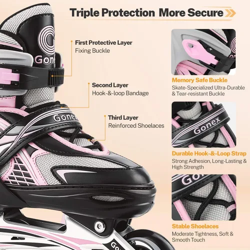 Vista 5 de Gonex Patines en línea para niñas y niños, patines ajustables para exteriores, patines en línea para niños, adolescentes y mujeres con ruedas