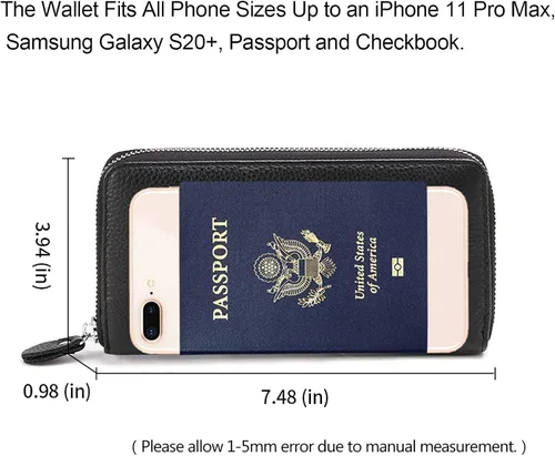 Vista 4 de Moflycom - Cartera de cuero genuino para mujer con cierre y seguridad RFID