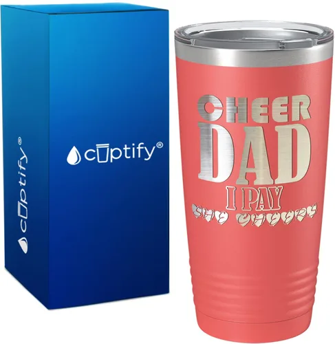 Vista 12 de Cheer Dad I Pay She Cheers - Vaso de acero inoxidable con tapa aislada, color negro